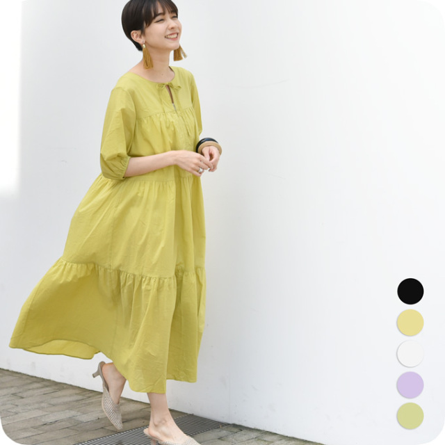 2LOOK 2WAY コットンボイル素材の授乳口付きティアードワンピース