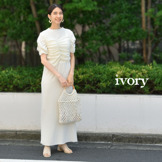 授乳服 ワンピース 半袖 マタニティ 授乳口付き ジャガード 袖デザイン シャーリング アシンメトリー 春夏 マキシ ロング ロング丈 産前産後 おしゃれ オシャレ 可愛い ママ 妊婦 妊婦服 モード Pearls パールズ
