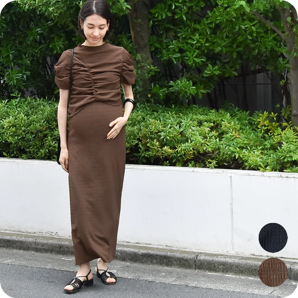 一枚で夏のモードスタイルを叶える授乳口付きジャガードロングドレス