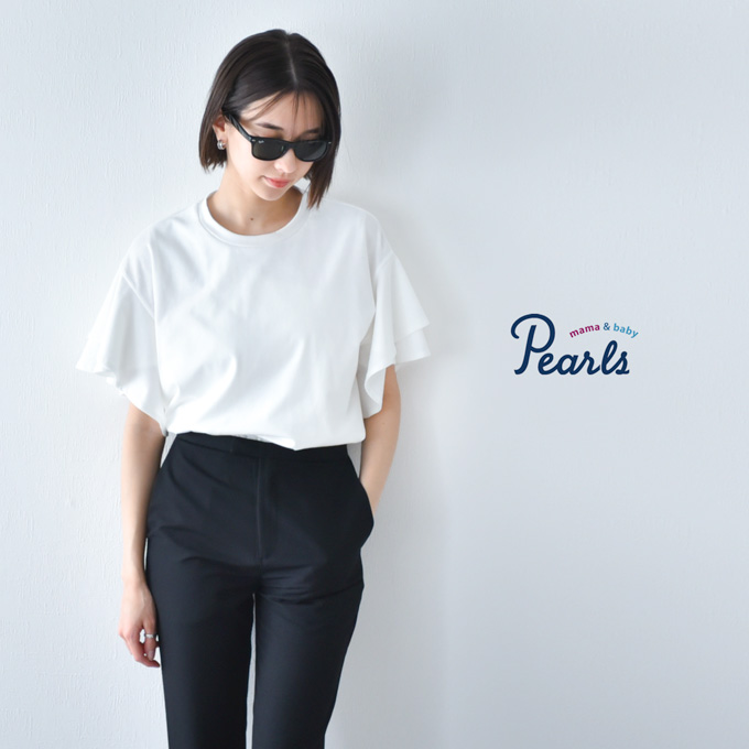 授乳ケープ一体型 フラワースリーブの裾フレアTシャツ 日本製 Pearls パールズ