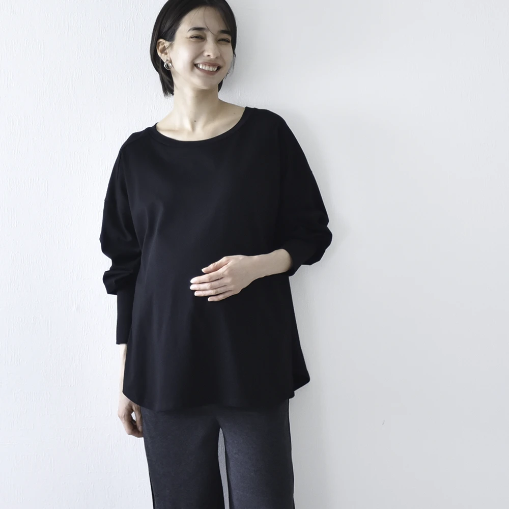 授乳服 マタニティ トップス 長袖 ロンT 天竺 コットン 授乳口付き 授乳ケープ一体型 Pearls パールズ