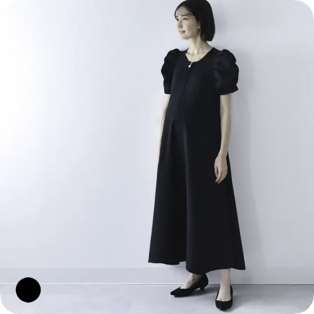 授乳服 マタニティ ニットワンピース ニット ワンピース 授乳口 半袖 ボリューム袖 授乳ケープ Pearls パールズ