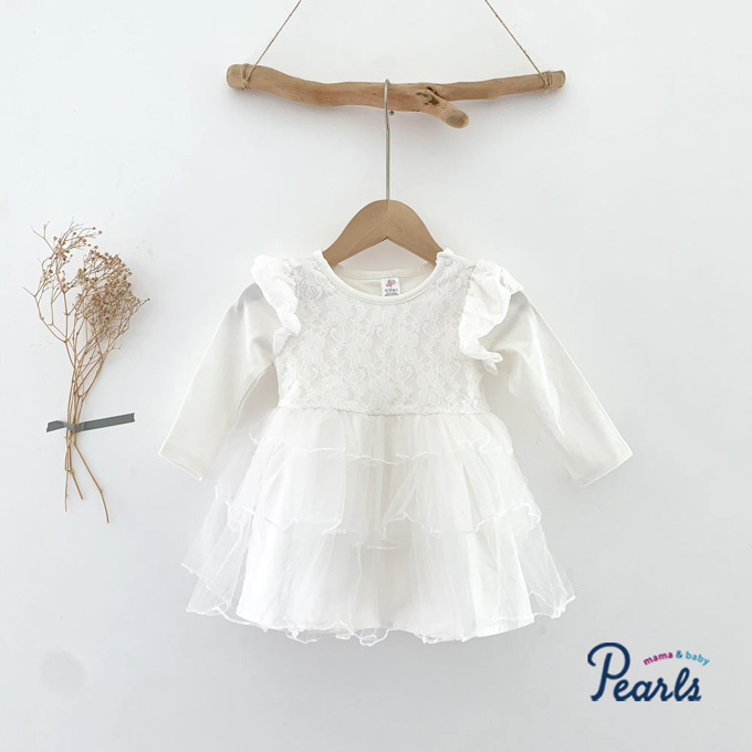 Pearls パールズ 送料無料 ベビードレス ベビー服 結婚式 ベビー セレモニードレス 女の子 花柄 ワンピース チュールワンピース 104日 ドレス 赤ちゃん チュールドレス ハーフバースデー 長袖 チュール レース お宮参り お食い初め