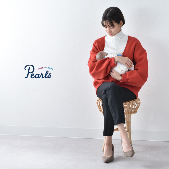 授乳服 マタニティ タートルネック トップス 冬 ニット リブ タートル 暖かい 授乳口 マタニティウェア Pearls パールズ